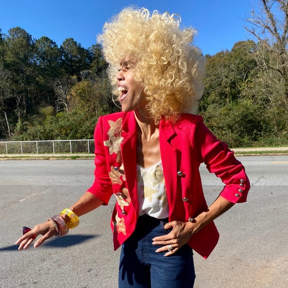 OOAK handpainted red Elizabeth James blazer jacket - Picture 4 of 6